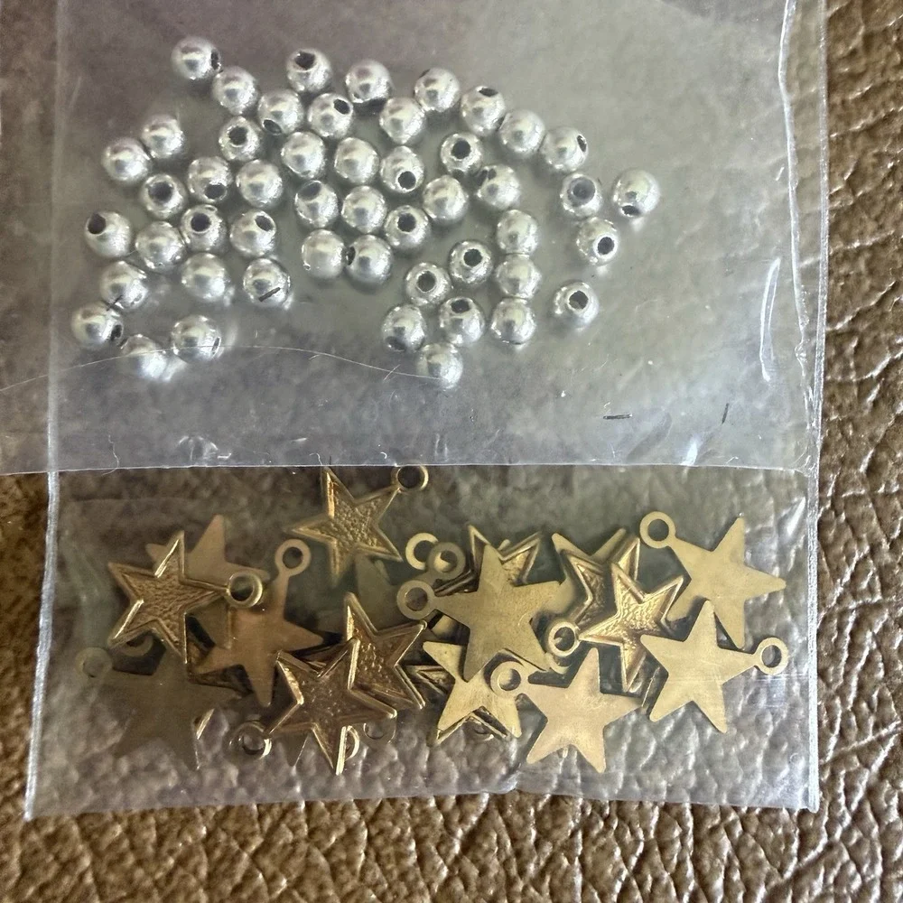 Vtg Silver Tone Spacer Beads Mixed Lot Metal Jewelry Making Craft Barrel Stars